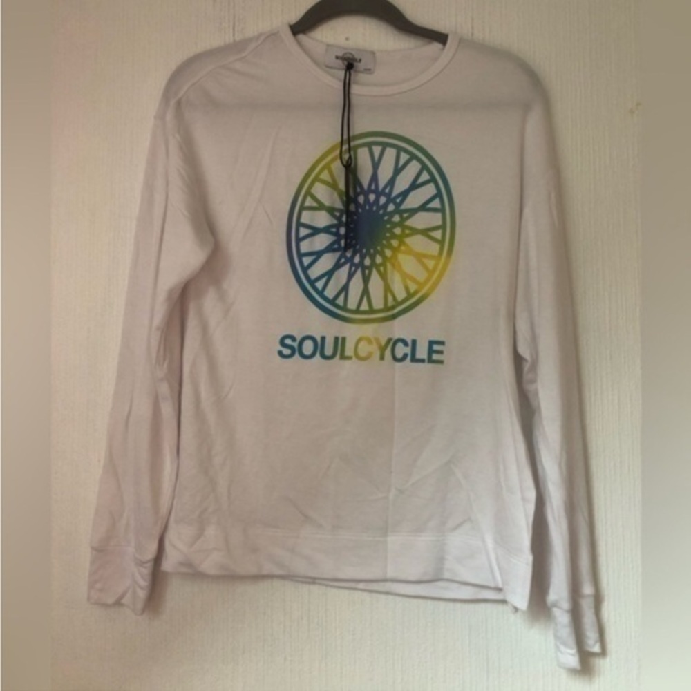 NWT Soulcycle  Shirt Acid Wash Long Sleeve White Tee Shirt
